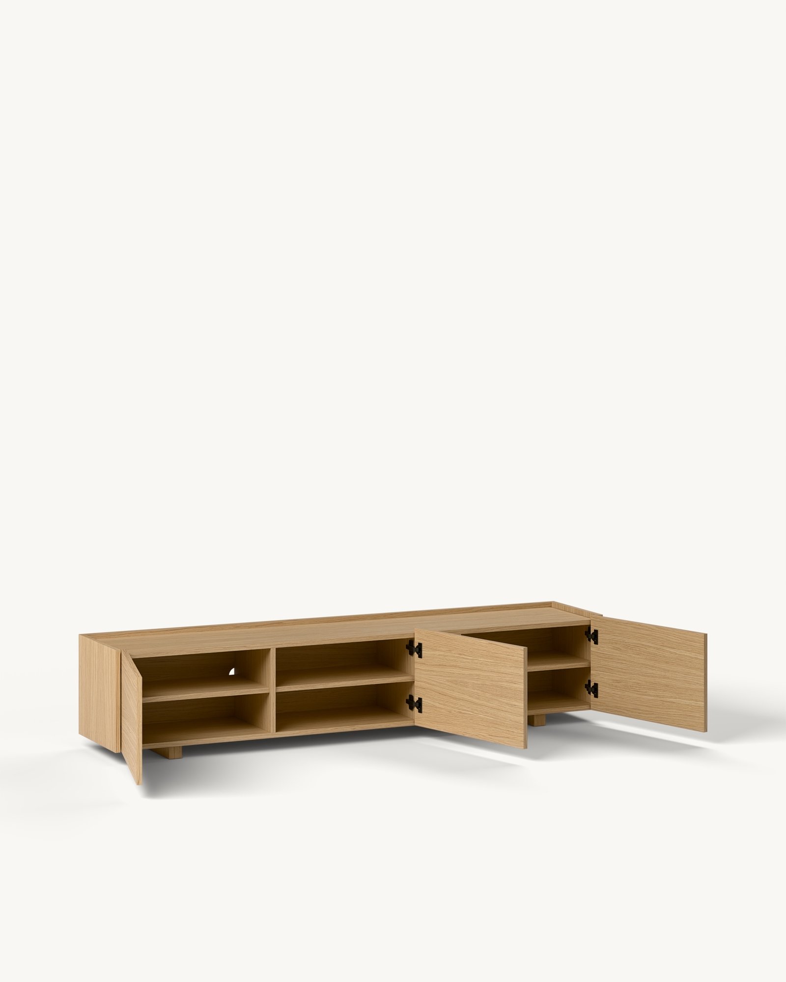 Raster TV komoda – hrast furnir — Katalog · Otvoreno
