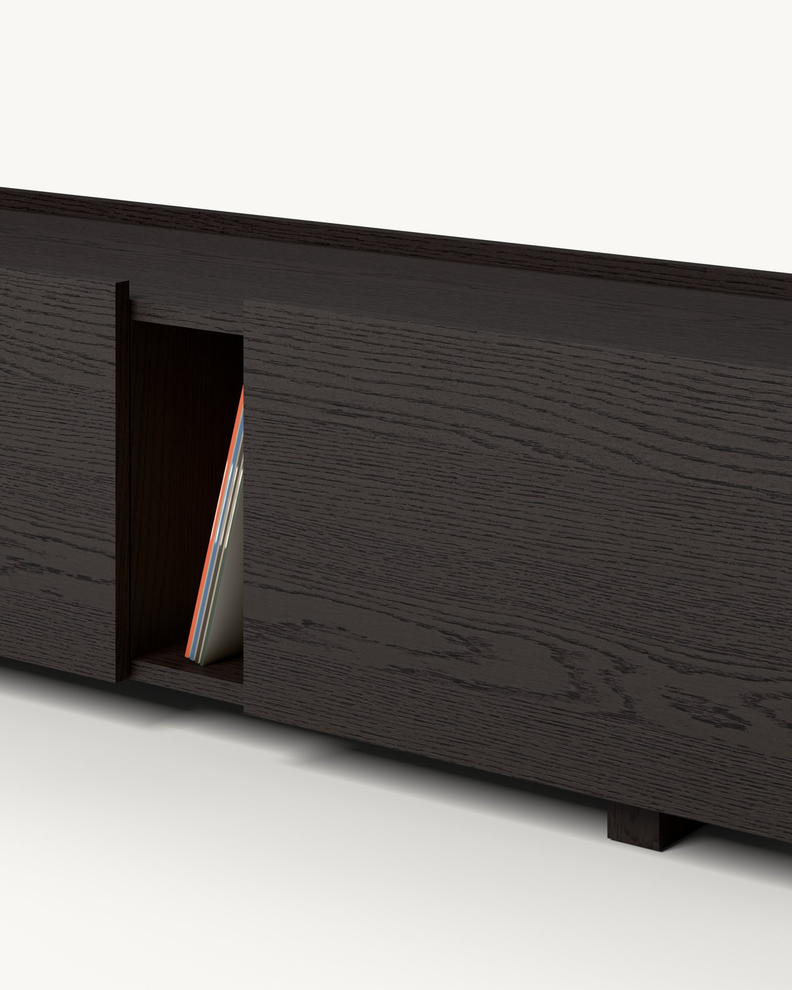 Raster TV komoda – crni furnir — Katalog · Detalj materijala i spoja