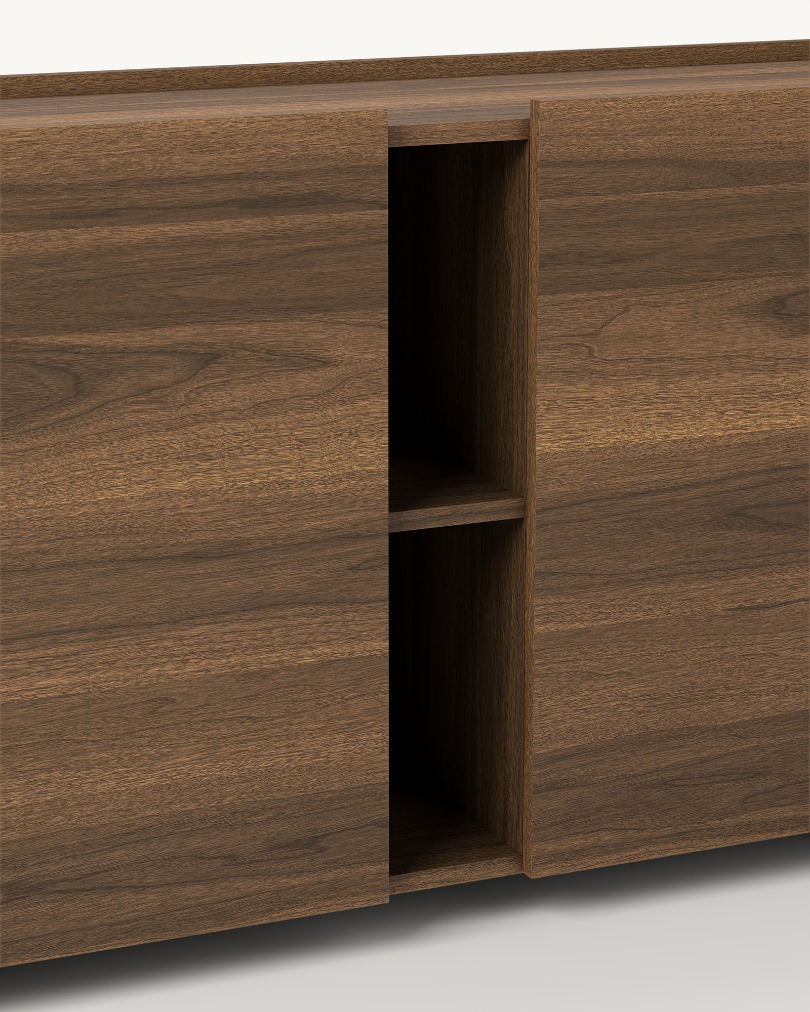 Raster komoda sa nišom – Smoked Walnut · orah furnir — Katalog · Detalj materijala i spoja