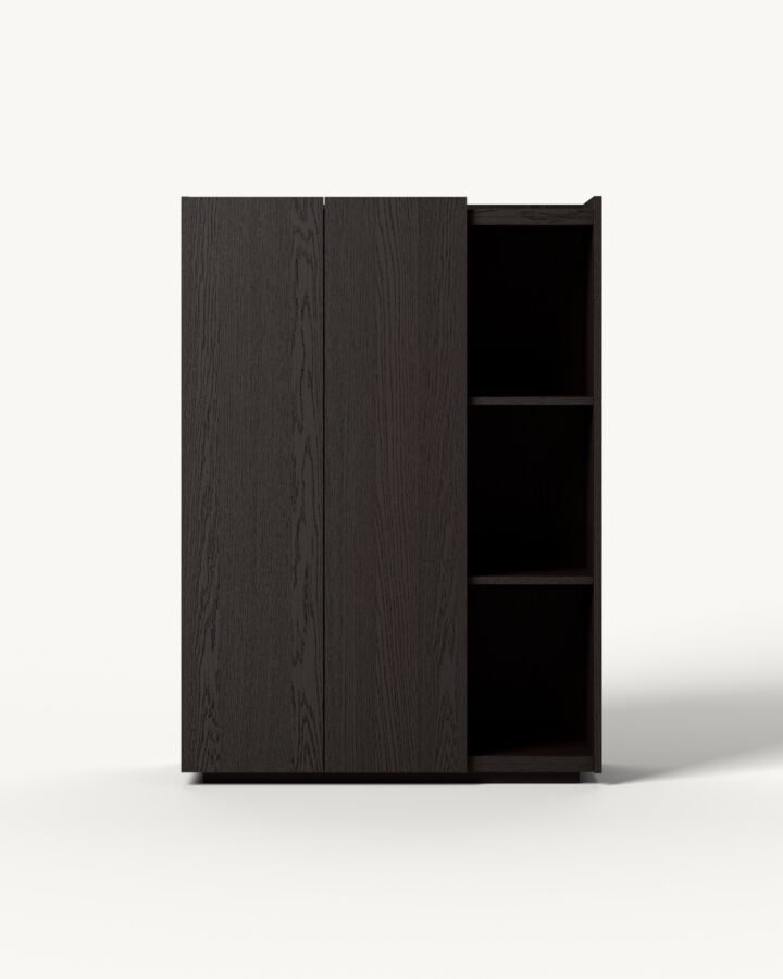 Vektor B visoka komoda sa bočnim nišama – Crni furnir — Katalog · Glavni