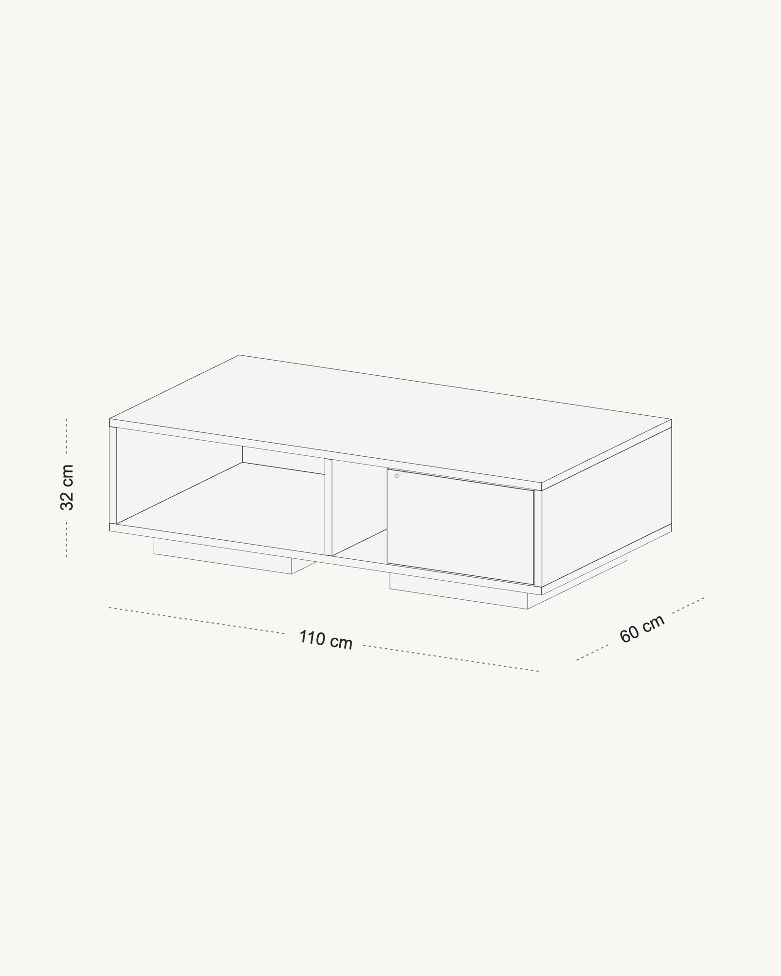 Tehnički crtež dimenzija — Moduli klub sto sa odlaganjem